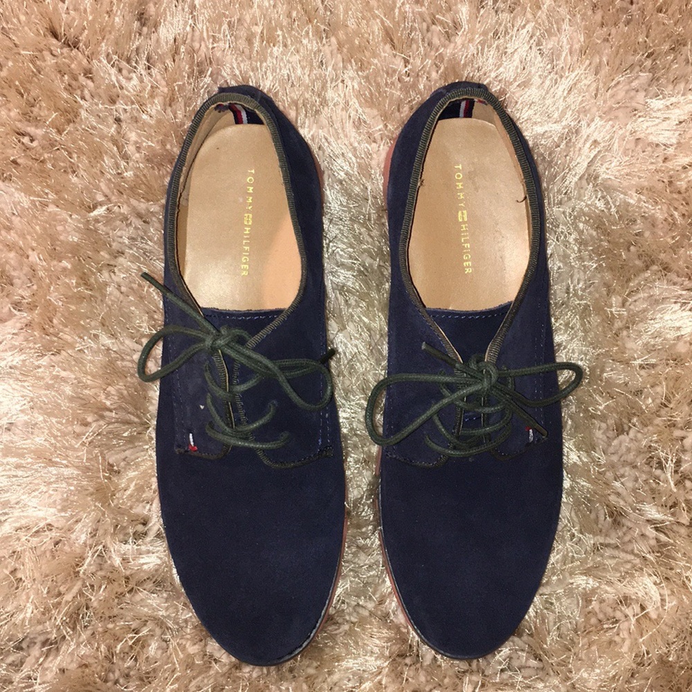 Tommy Hilfiger—Blue Suede Oxfords